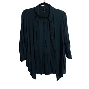 ELLA MOSS Green Button Up Blouse w/ Button Up Sleeves Size Medium